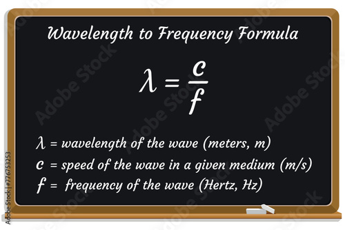 Wavelength to Frequency Formula on a black chalkboard. School. Physics Formula. Vector illustration.