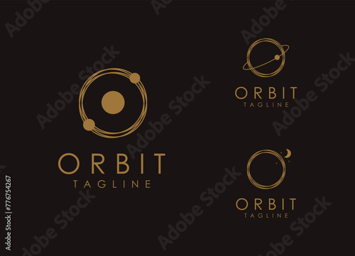 Set of Abstract minimalist motion orbit logo icon vector template on dark background