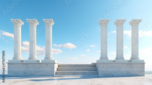 Five marble pillars of islam or justice and steps on blue cloudy sky background
