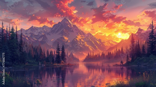 Lakeside Mountain Sunset