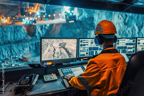 Digital control center in mine overseeing real-time data for optimized operations of mining technology.