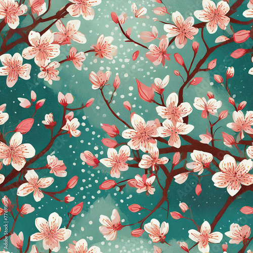 봄에 활짝 핀 벚꽃나무 그림