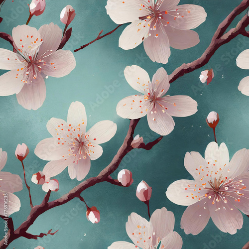 봄에 활짝 핀 벚꽃 나무 그림