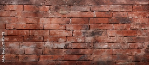 A detailed view of a single red brick in a structured brick wall, showcasing its color and texture