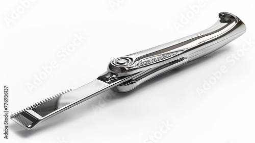 a silver barber razor on a white background