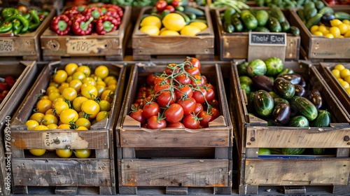 Regional Organic Shop Showcasing Fresh Healthy Vegetables in Wooden Boxes