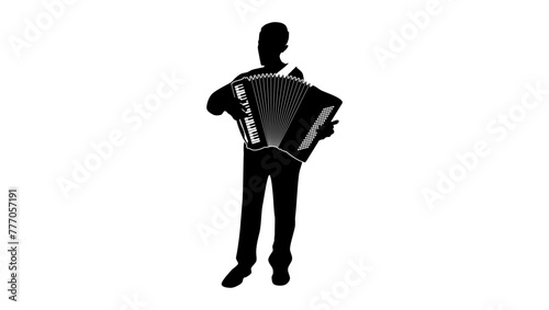 accordion player, black isolated silhouette