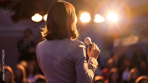 female business speaker on stage 