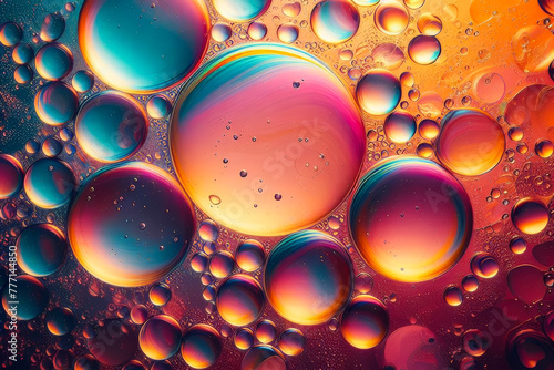 burbujas de aceite flotando en el agua. colores vibrantes