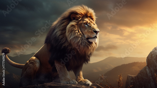 Majestic lion gazing into the distance.
