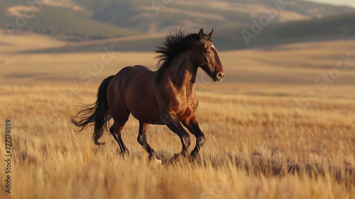 Majestic stallion galloping across an open field.