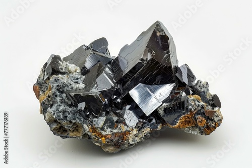 Biotite mineral potassium aluminum magnesium iron mica on white background.