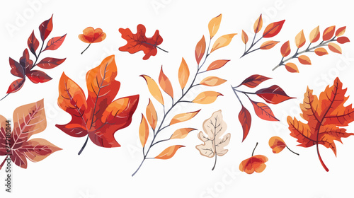 A group of Elegant autumn leaves Flat vector isolated