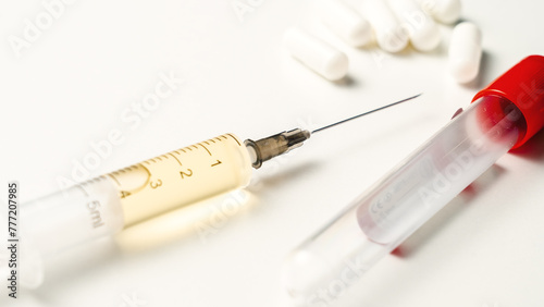 doping drugs, tablets, syringes and penetrations for taking doping samples, concept of high-performance sport with the use of prohibited medications.