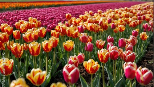 Field of colorful tulips in full bloom