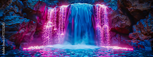 Fountain at night with colorful light display