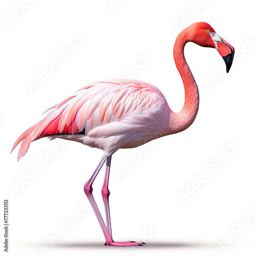 Solitary Roseate Flamingo on White: Graceful Bird in Isolation