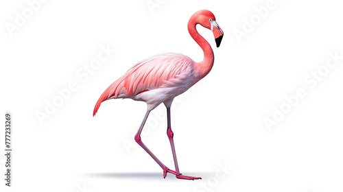 Pink Flamingo Against Blank White Canvas: Majestic Bird in Focus