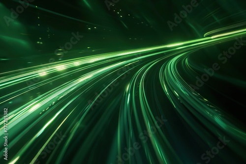 Abstract green light trails in the dark motion blur effect