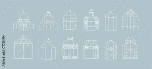 A set of vintage greenhouses. Illustration gardening and growing.