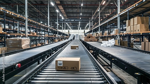 High Tech Logistics Center Automated Conveyor Belt Prepares Online Shopping Orders for Global Delivery Generative ai