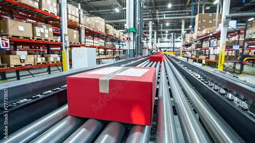 High Tech Logistics Center Performance with Automated Conveyor Belt for Efficient Online Shopping Orders Generative ai
