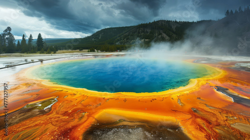 Colorful hot springs with deadly temperatures, alluring geothermal danger, documentary style,