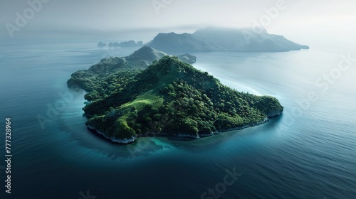 Aerial photo of a tropical island, arcipelago drone shot, nature in the middle of the ocean