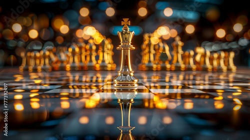 Luxury gold king is the leader of the chess in the game on board, Business concept, Strategy and success, management, business planning, disruption and leadership concept, created with