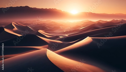 "Dawn's Soft Glow" is a wide-format abstract wallpaper that beautifully captures the serene yet complex beauty of the desert at sunrise. The artwork contrasts the softness of sand dunes.