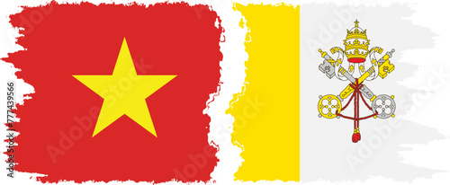 Vatican and Vietnam grunge flags connection vector