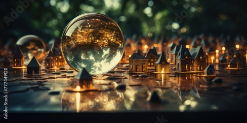 Mini Town with Glass Globes Generative AI