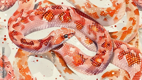 A colorful illustration of a corn snake with an intricate pattern