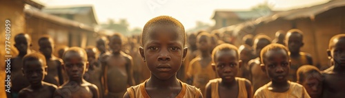 Group of young underprivileged African children in a village in Africa - AI generated