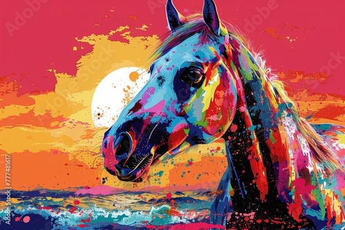 Colorful abstract artwork depicting a horse in the style of Fauvism created using AI technology.