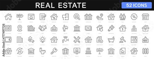 Real Estate thin line icons set. House, home, mortgage, agent, loan icon. Real estate editable stroke icon vector