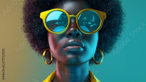 Fashion forward African lady with afro hair styled in illustrated chic