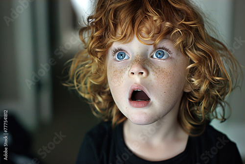 A child's eyes widened in awe, captivated by a wondrous sight, with a mouth agape in joyful astonishment.