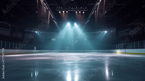 an image of an isolated ice hockey rink under dramatic spotlights attractive look