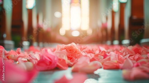 Flower petals strewn along the aisle wedding roses decor