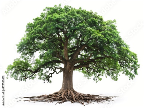 A large tree with roots on a white background.
