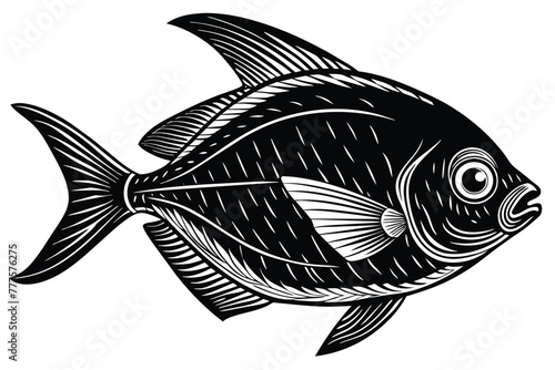 atlantic spadefish black and white vector illustration