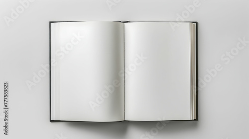mockup closeup open white book on white background top view