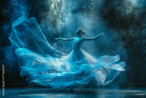 Blue Hued Dancer in Ethereal Motion