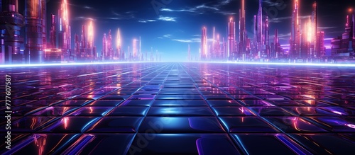 futuristic background with neon lights and a tunnel