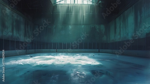 Generate a captivating digital painting of a spotlighted ice hockey rink devoid of players attractive look