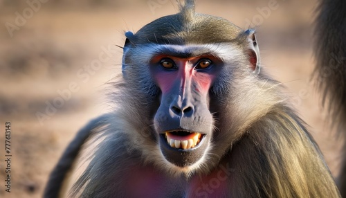 A-Male-Baboon-Displaying-Its-Colorful-Facial-Marki- 2