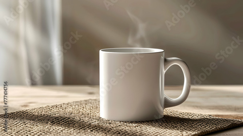 mockup white mug closeup with daylight on light background