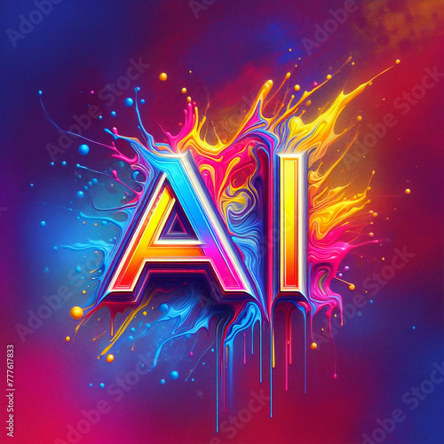 AI wording exploding in colorful paint- Artificial intelligence generative
