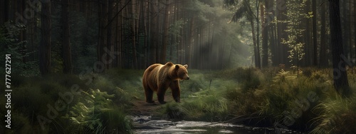 A wild brown bear in its natural forest habitat, animal in wildlife concept.